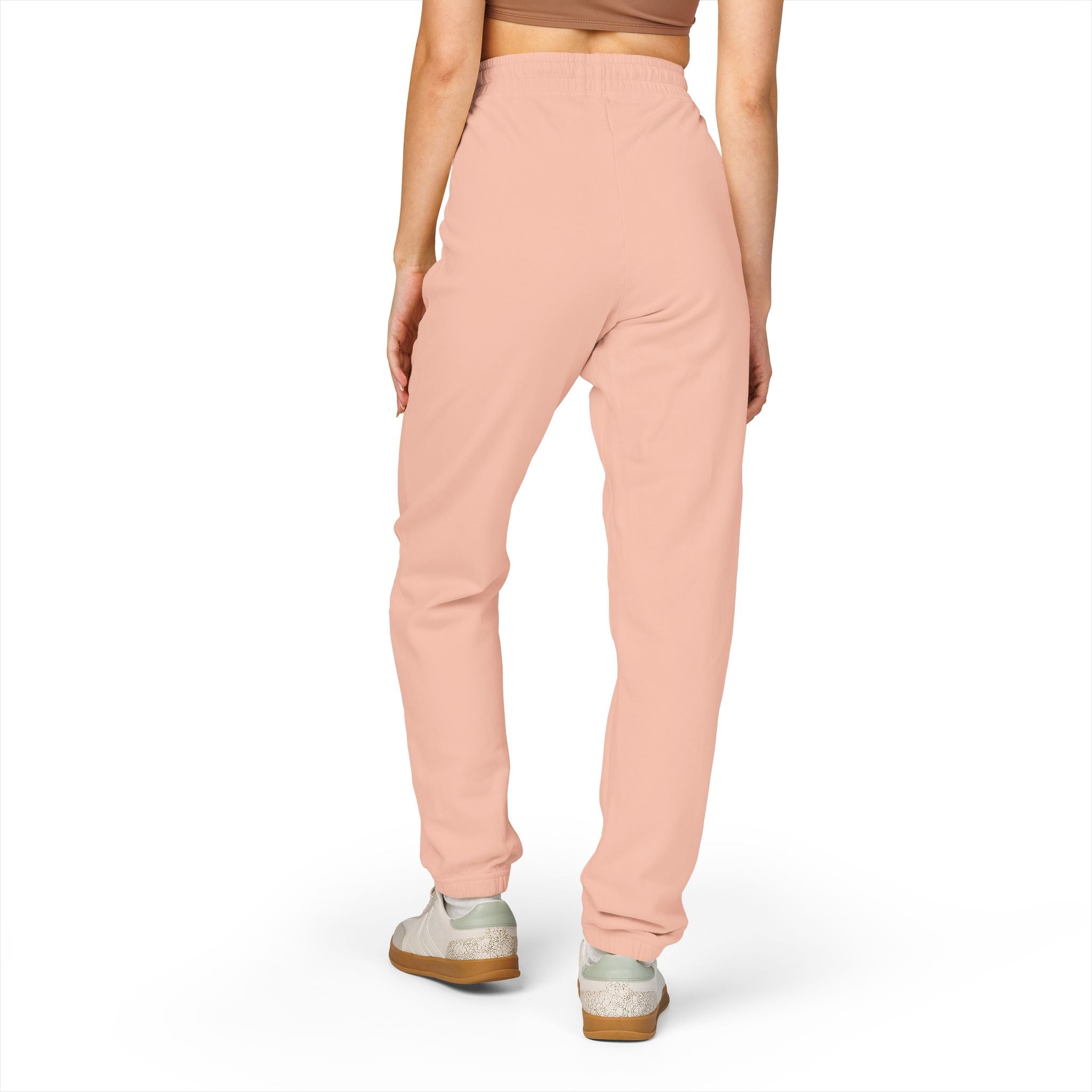 Embroidered Pink Flower Sweatpants — Cozy Garment-Dyed Fleece Joggers