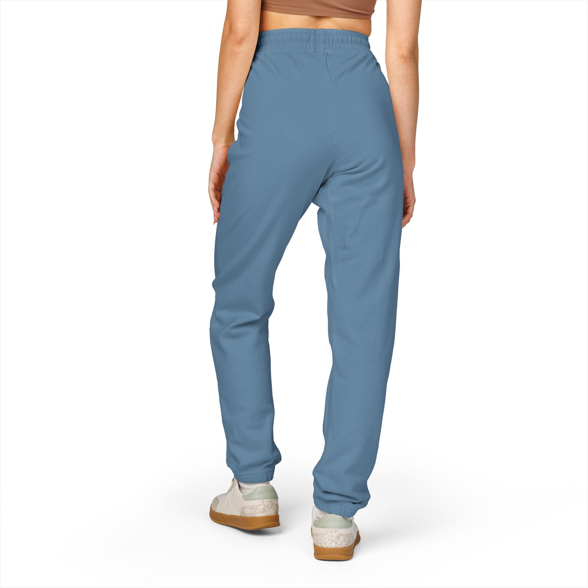 Embroidered Pink Flower Sweatpants — Cozy Garment-Dyed Fleece Joggers