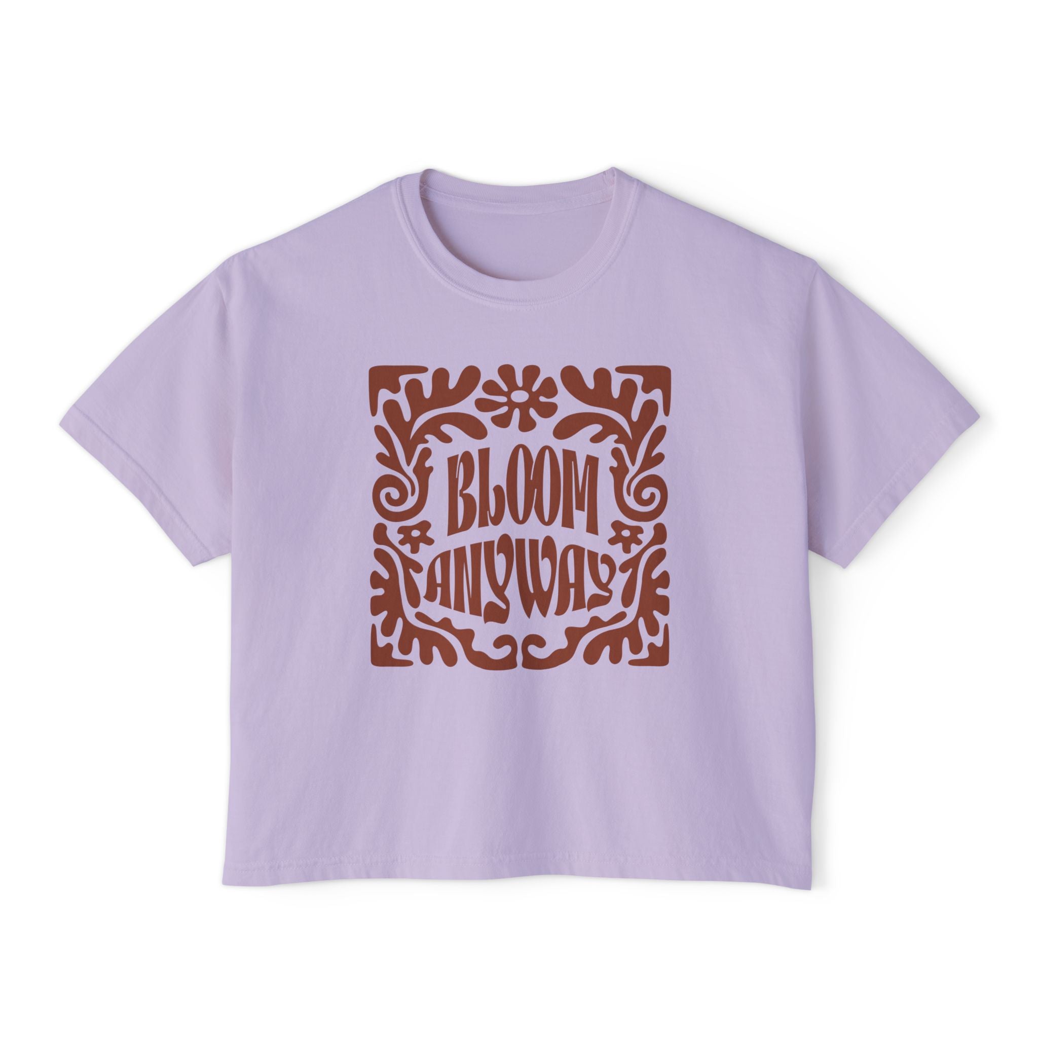 Bloom Anyway Women's Boxy Tee — Retro Floral Inspirational Graphic Shirt