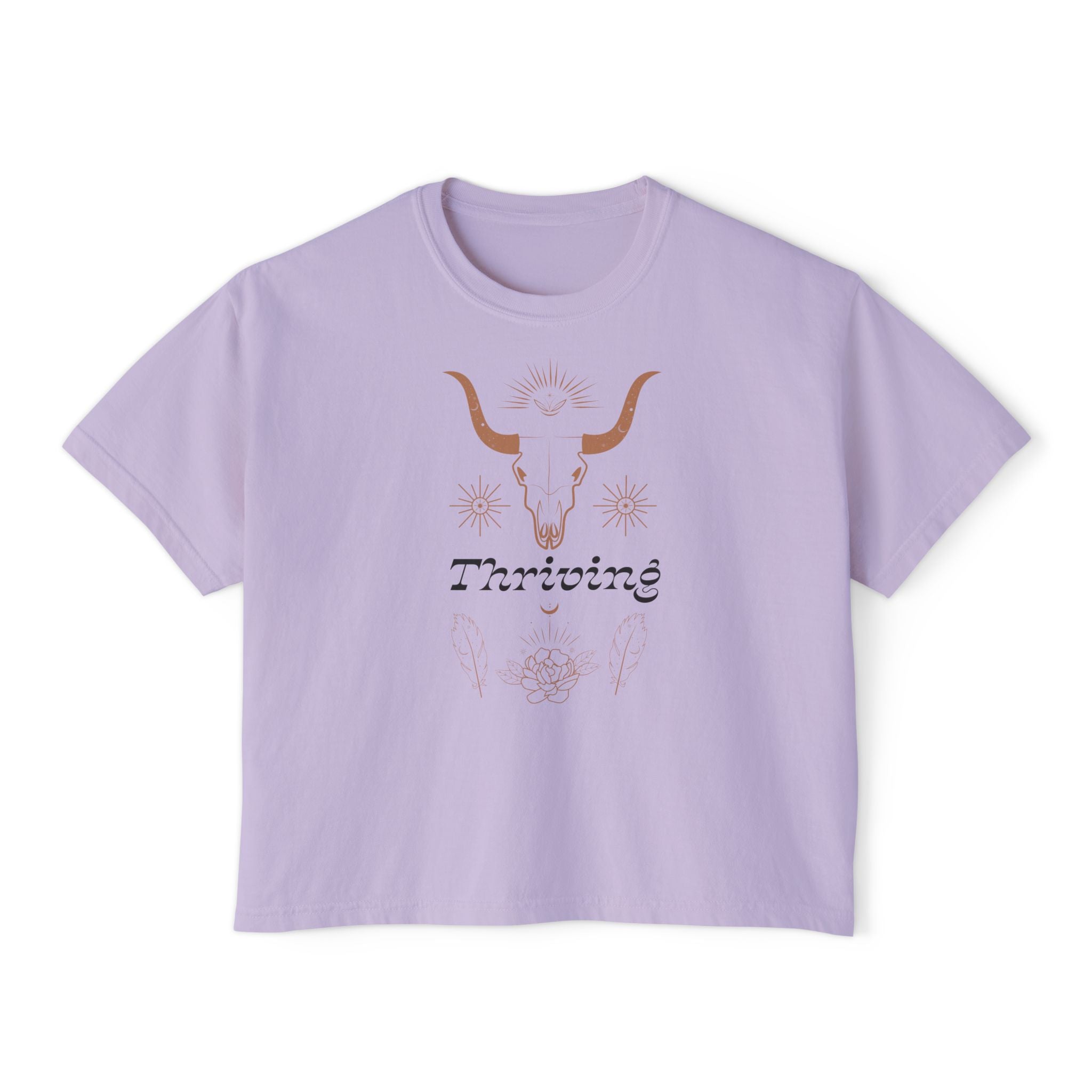 Women’s Boxy Tee — Southwestern Bull Skull “Thriving” Graphic