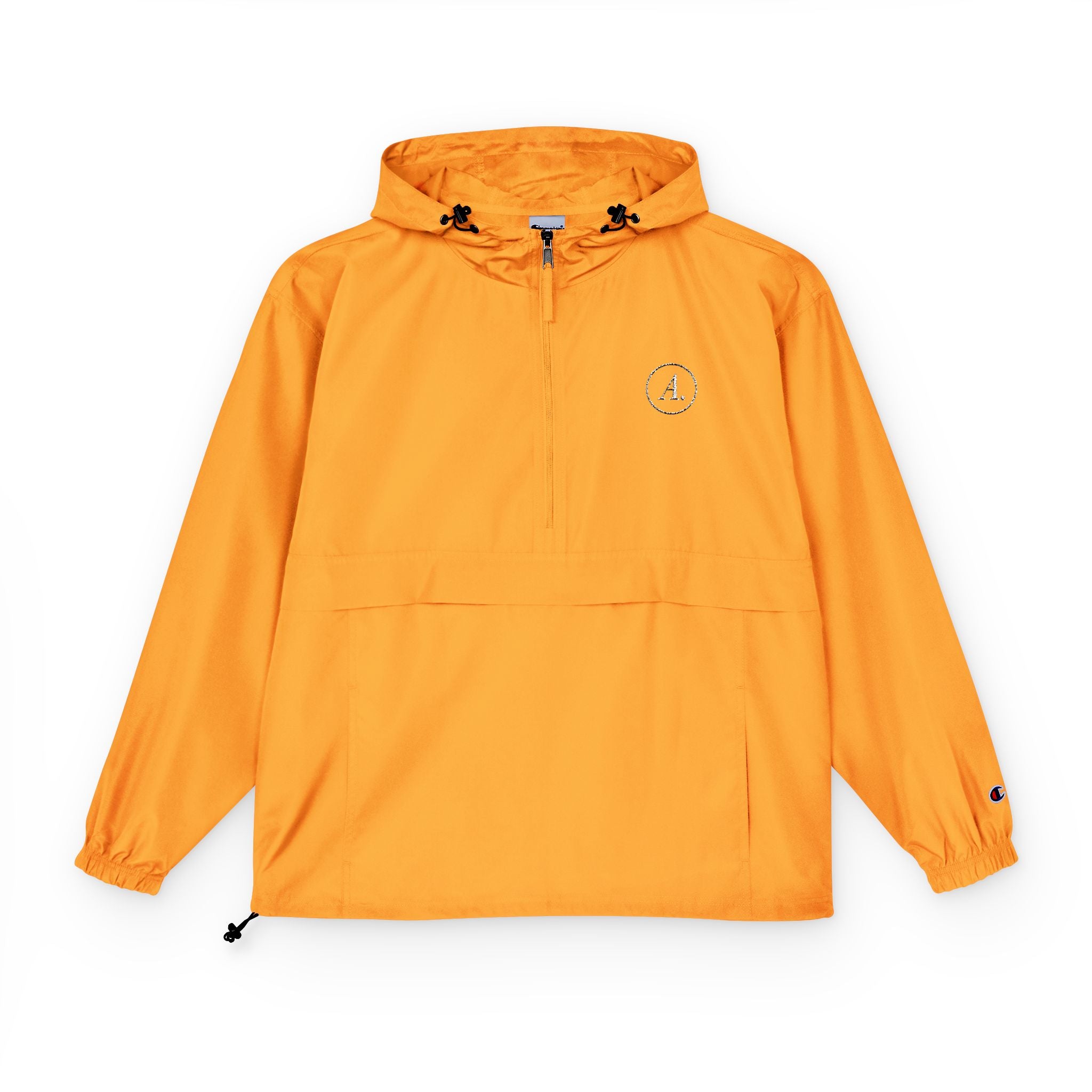 Packable Orange Anorak Jacket – Lightweight Hooded Windbreaker with Subtle Chest Logo