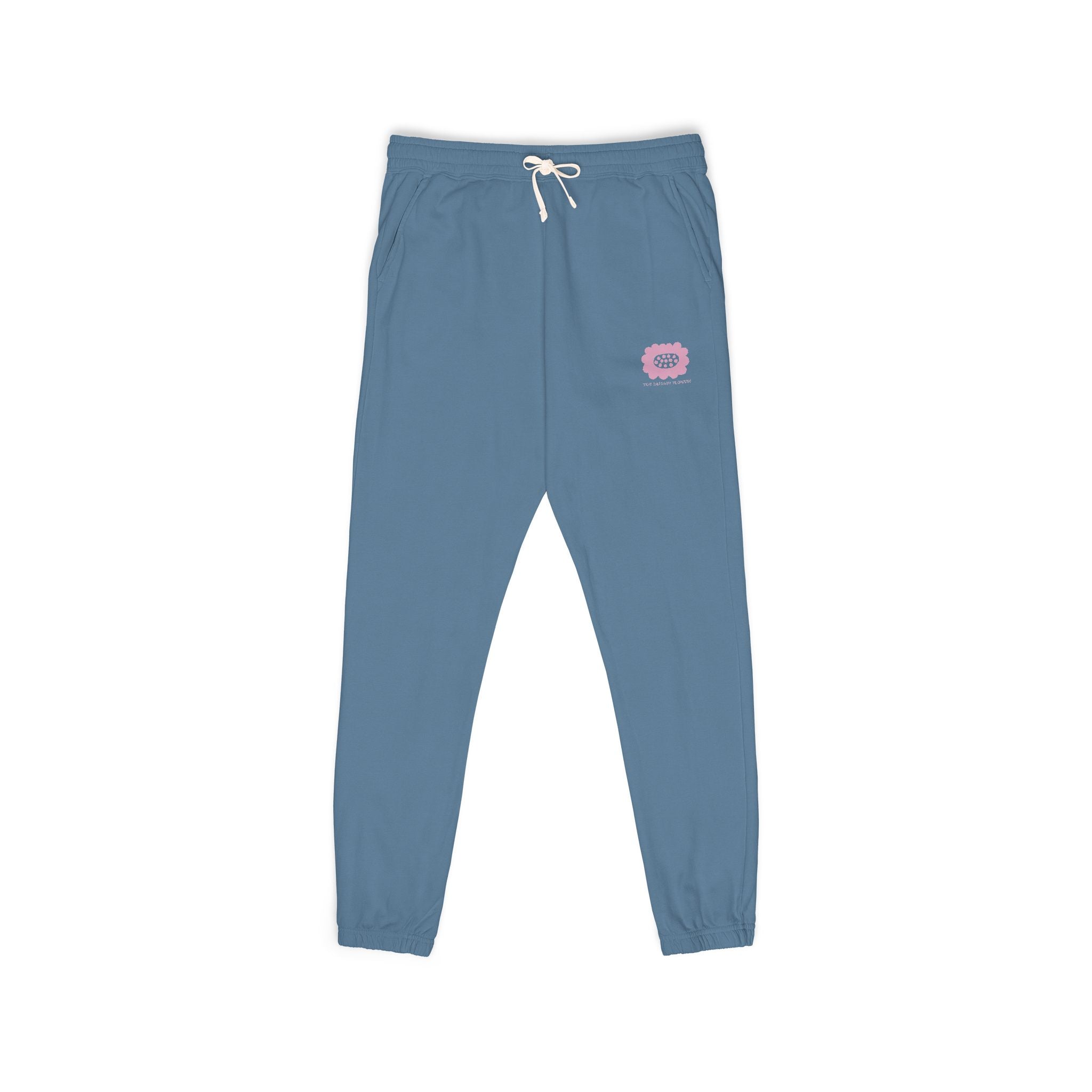 Embroidered Pink Flower Sweatpants — Cozy Garment-Dyed Fleece Joggers