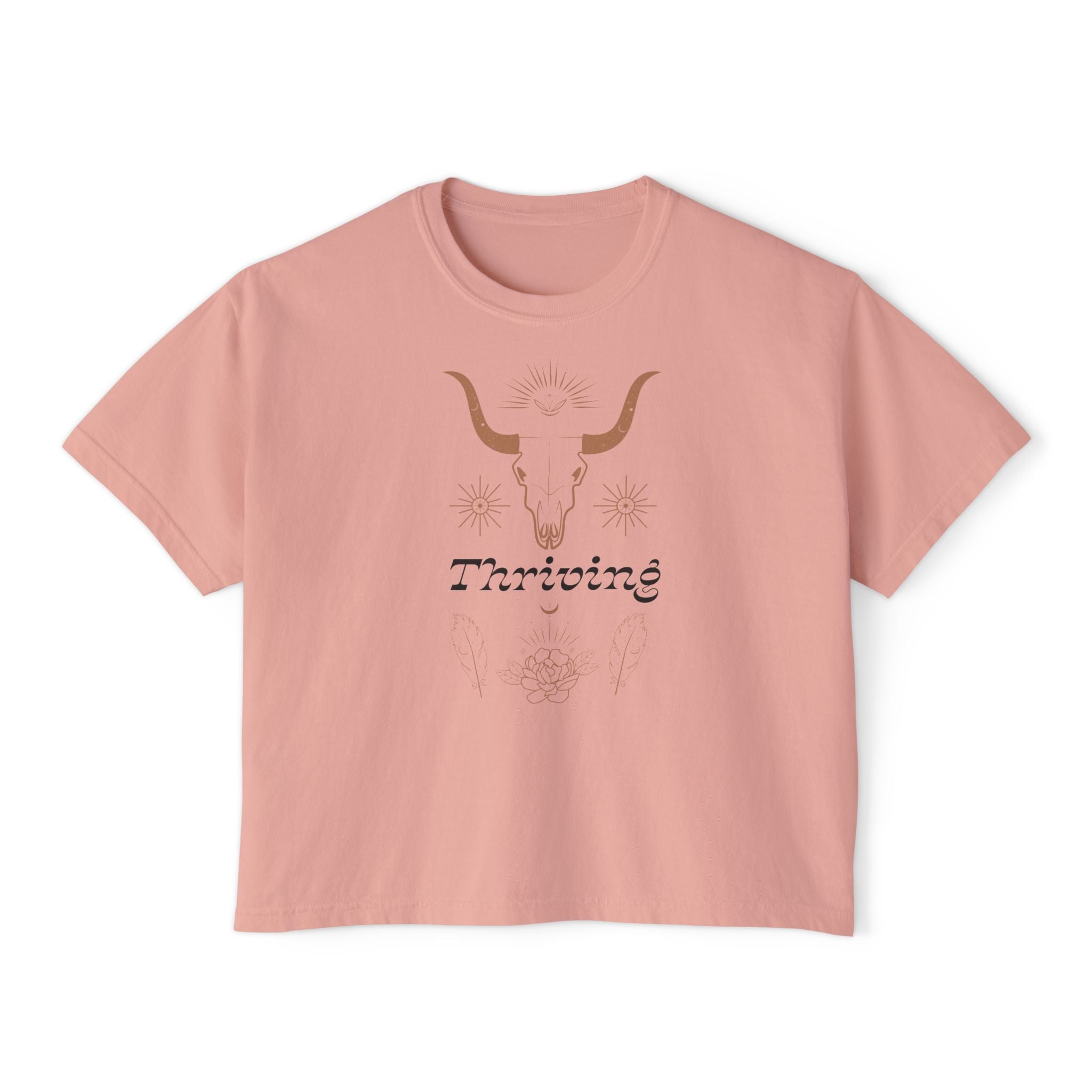 Women’s Boxy Tee — Southwestern Bull Skull “Thriving” Graphic