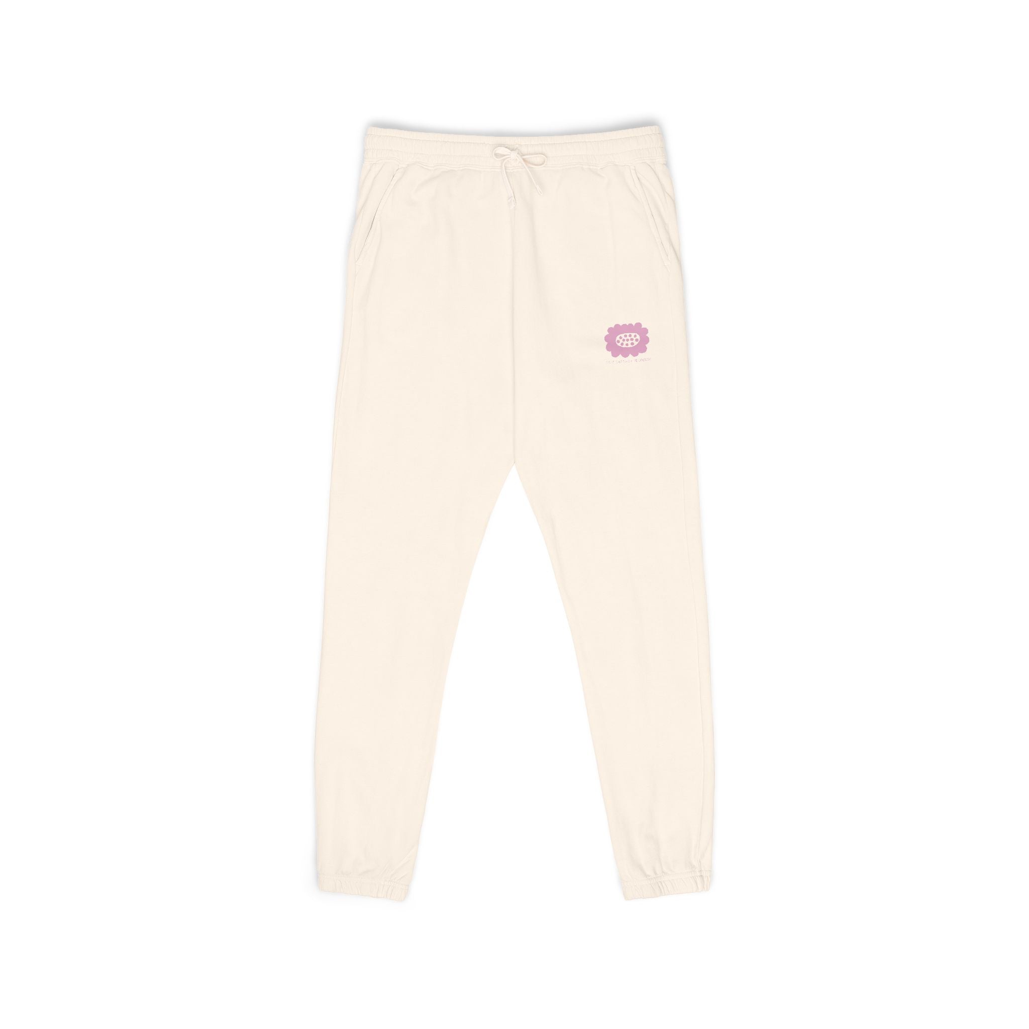 Embroidered Pink Flower Sweatpants — Cozy Garment-Dyed Fleece Joggers