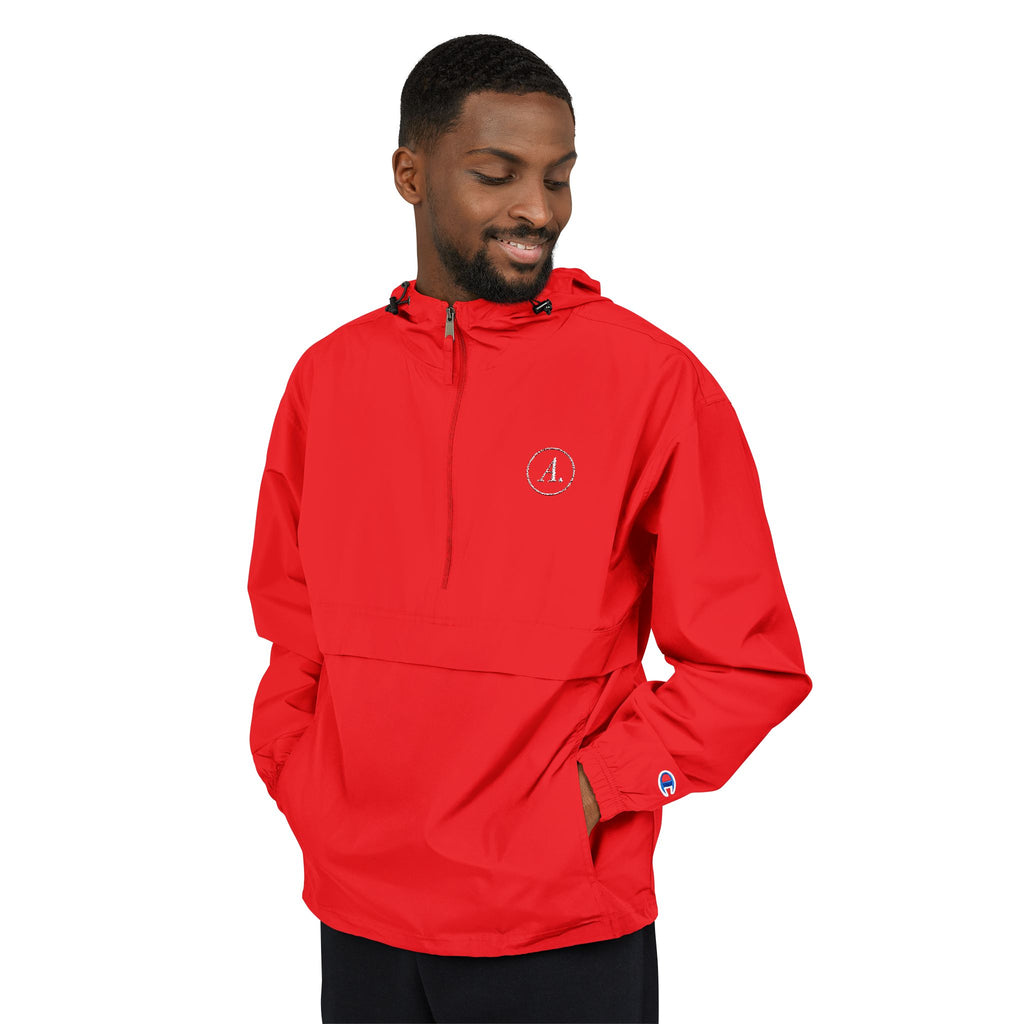 Packable Orange Anorak Jacket – Lightweight Hooded Windbreaker with Subtle Chest Logo