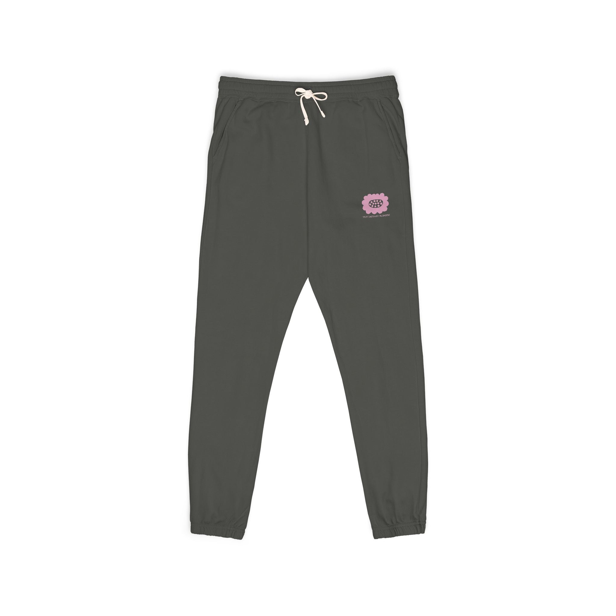 Embroidered Pink Flower Sweatpants — Cozy Garment-Dyed Fleece Joggers