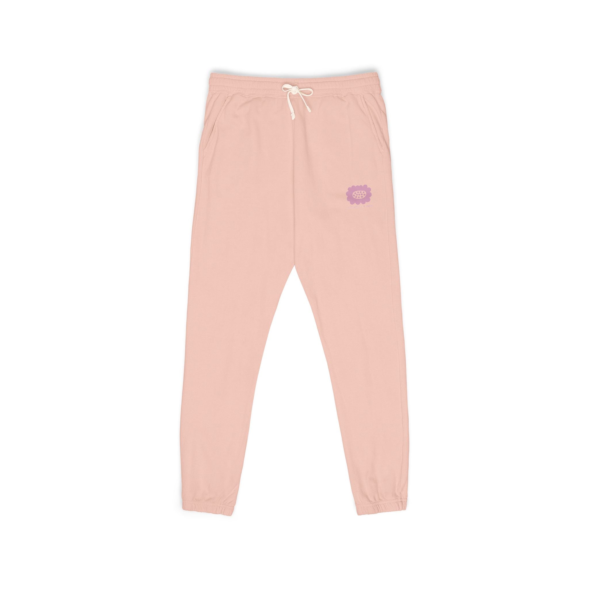 Embroidered Pink Flower Sweatpants — Cozy Garment-Dyed Fleece Joggers
