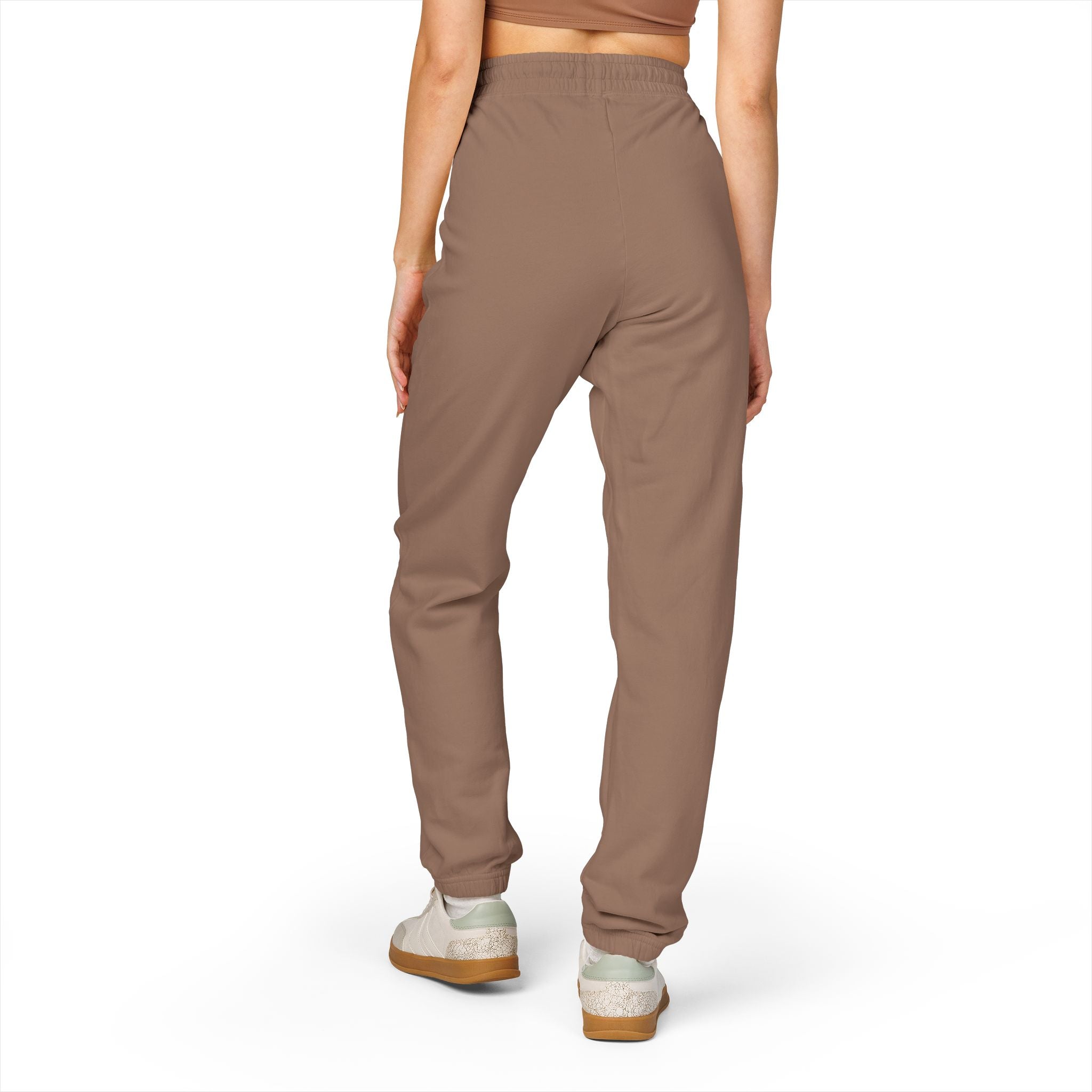 Embroidered Pink Flower Sweatpants — Cozy Garment-Dyed Fleece Joggers