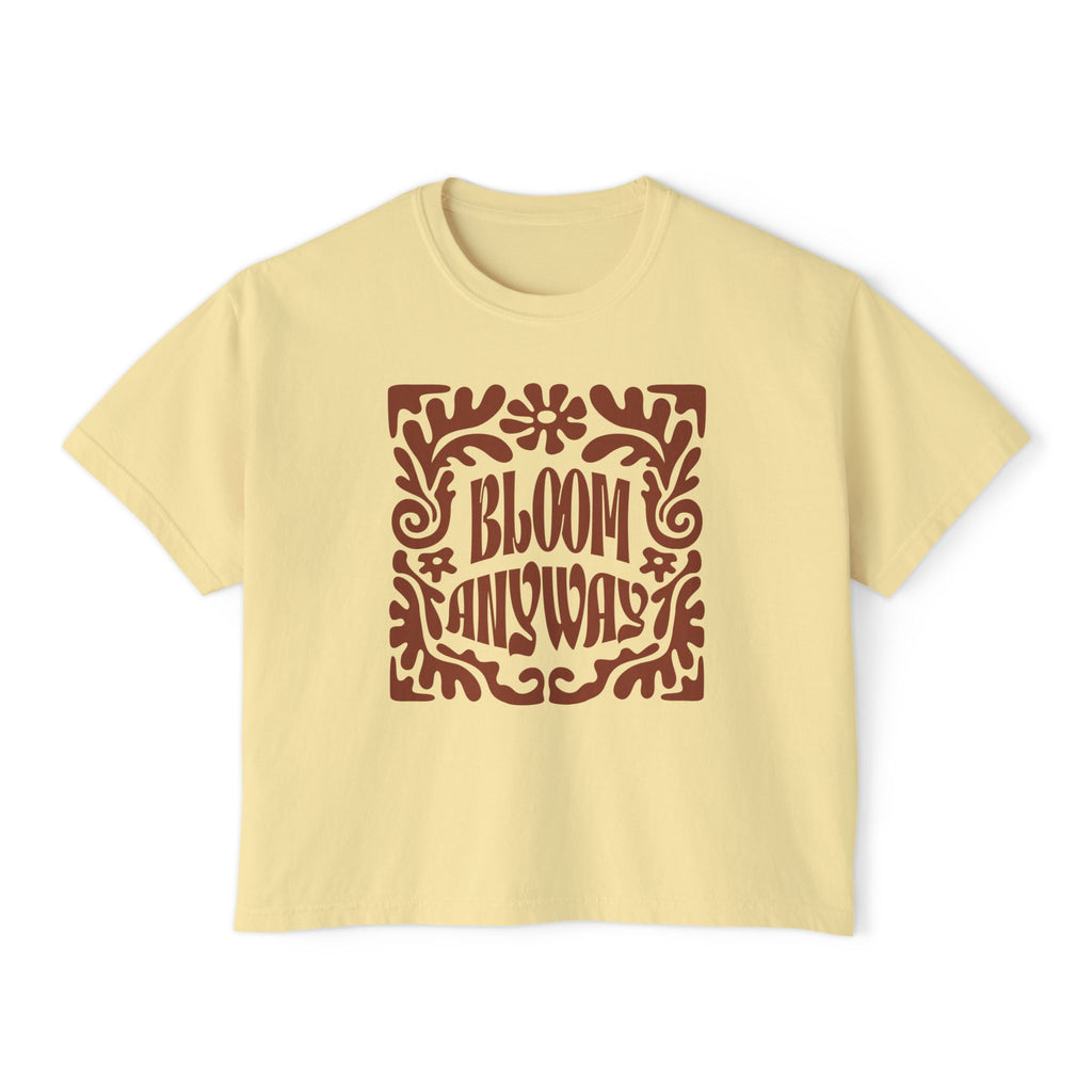 Bloom Anyway Women's Boxy Tee — Retro Floral Inspirational Graphic Shirt