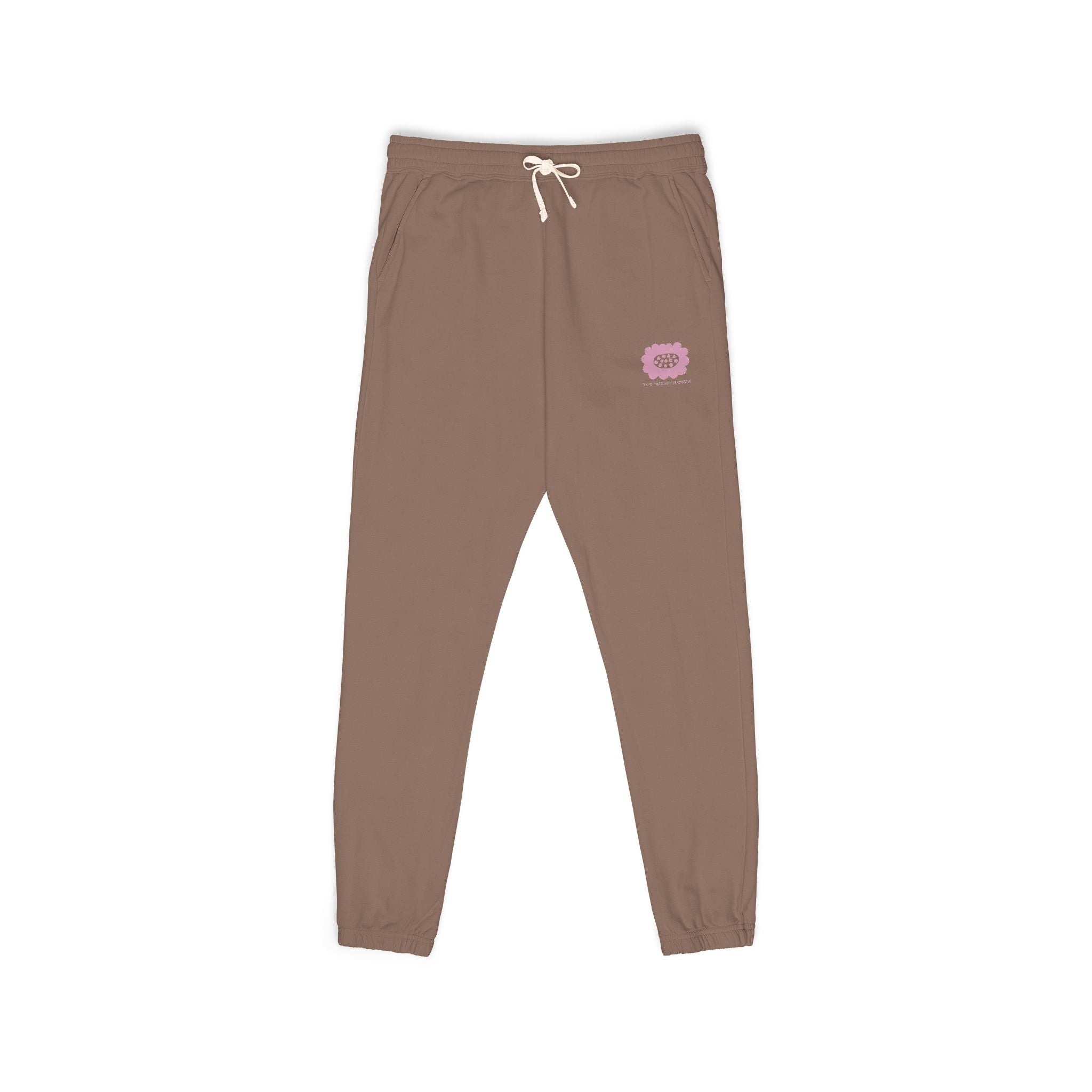Embroidered Pink Flower Sweatpants — Cozy Garment-Dyed Fleece Joggers