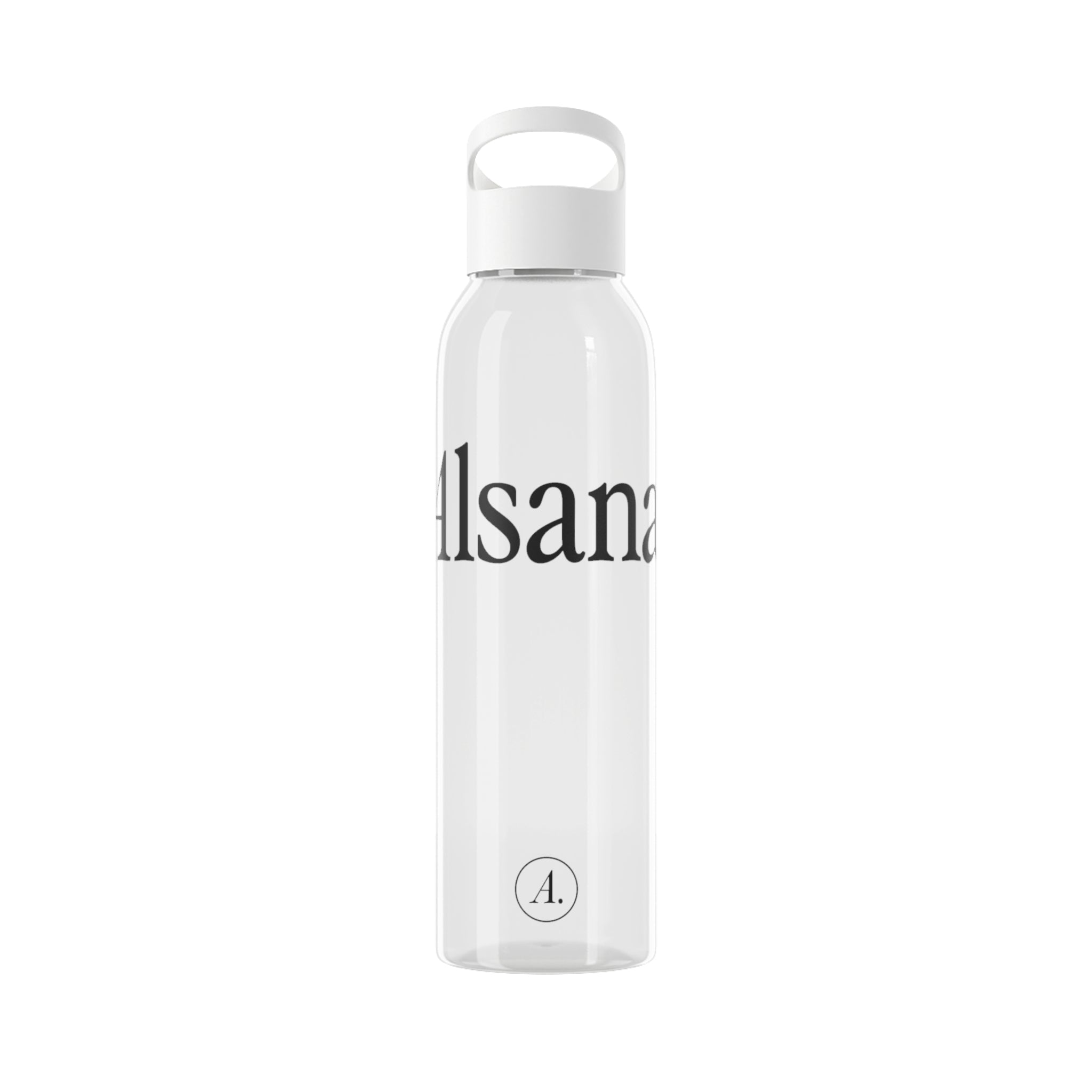 Sky Water Bottle — Minimal Clear Bottle with Subtle Script Accent