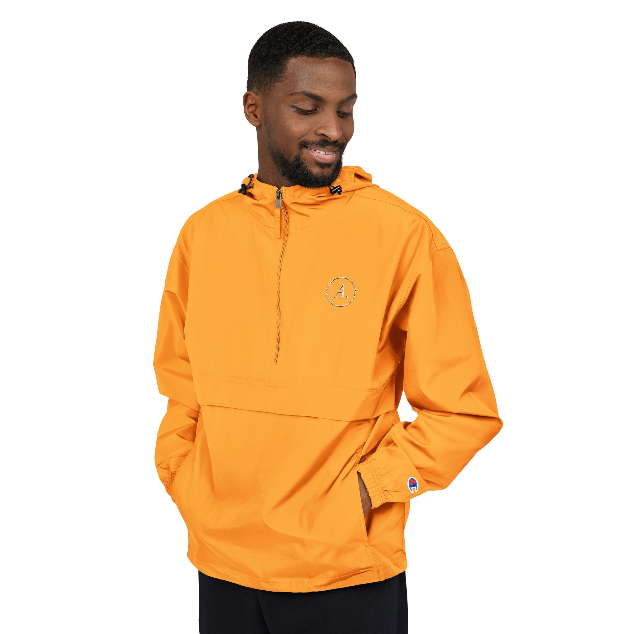 Packable Orange Anorak Jacket – Lightweight Hooded Windbreaker with Subtle Chest Logo