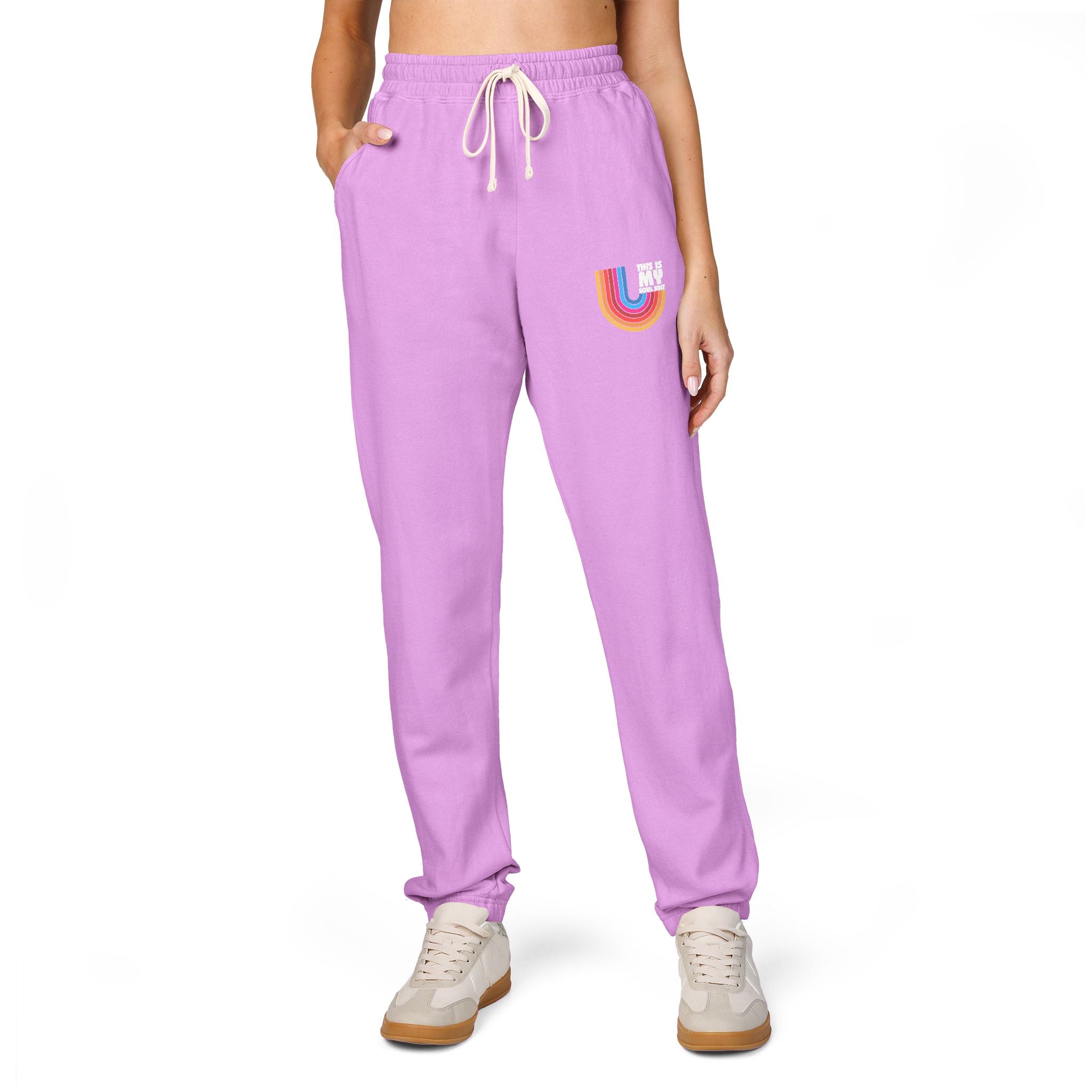 Retro Rainbow Pocket Sweatpants — Cozy Garment-Dyed Joggers