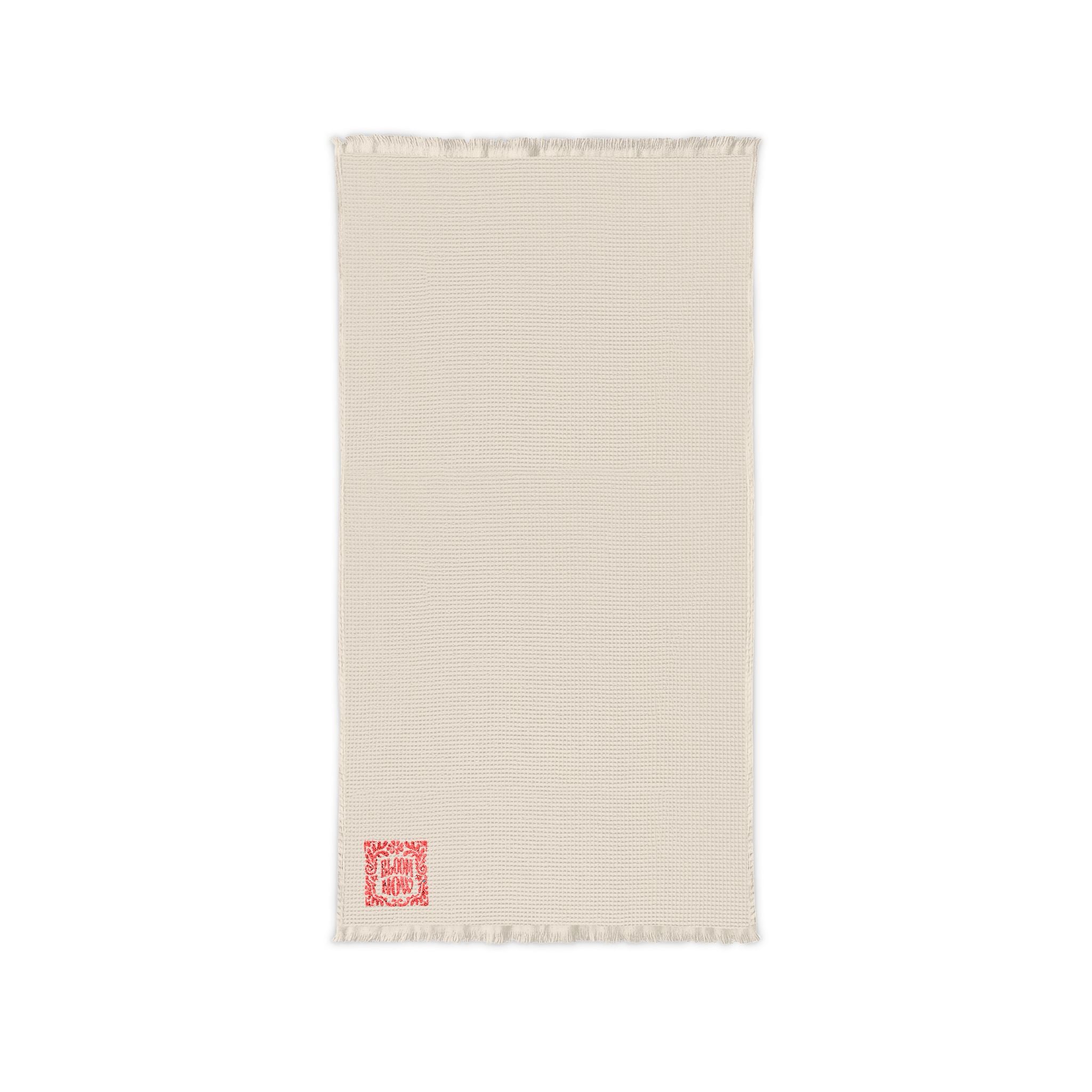 Embroidered Cotton Waffle Throw Blanket — Lightweight Cozy Fringe Throw