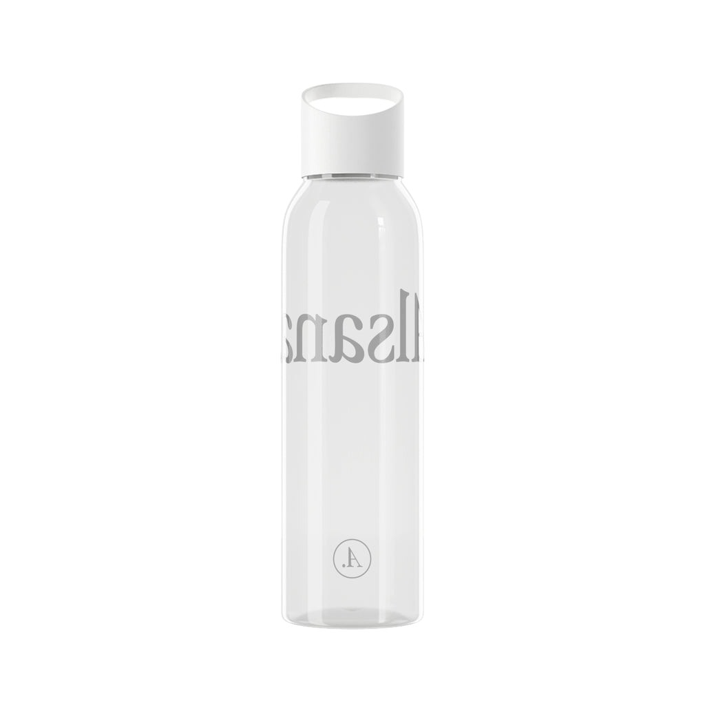 Sky Water Bottle — Minimal Clear Bottle with Subtle Script Accent