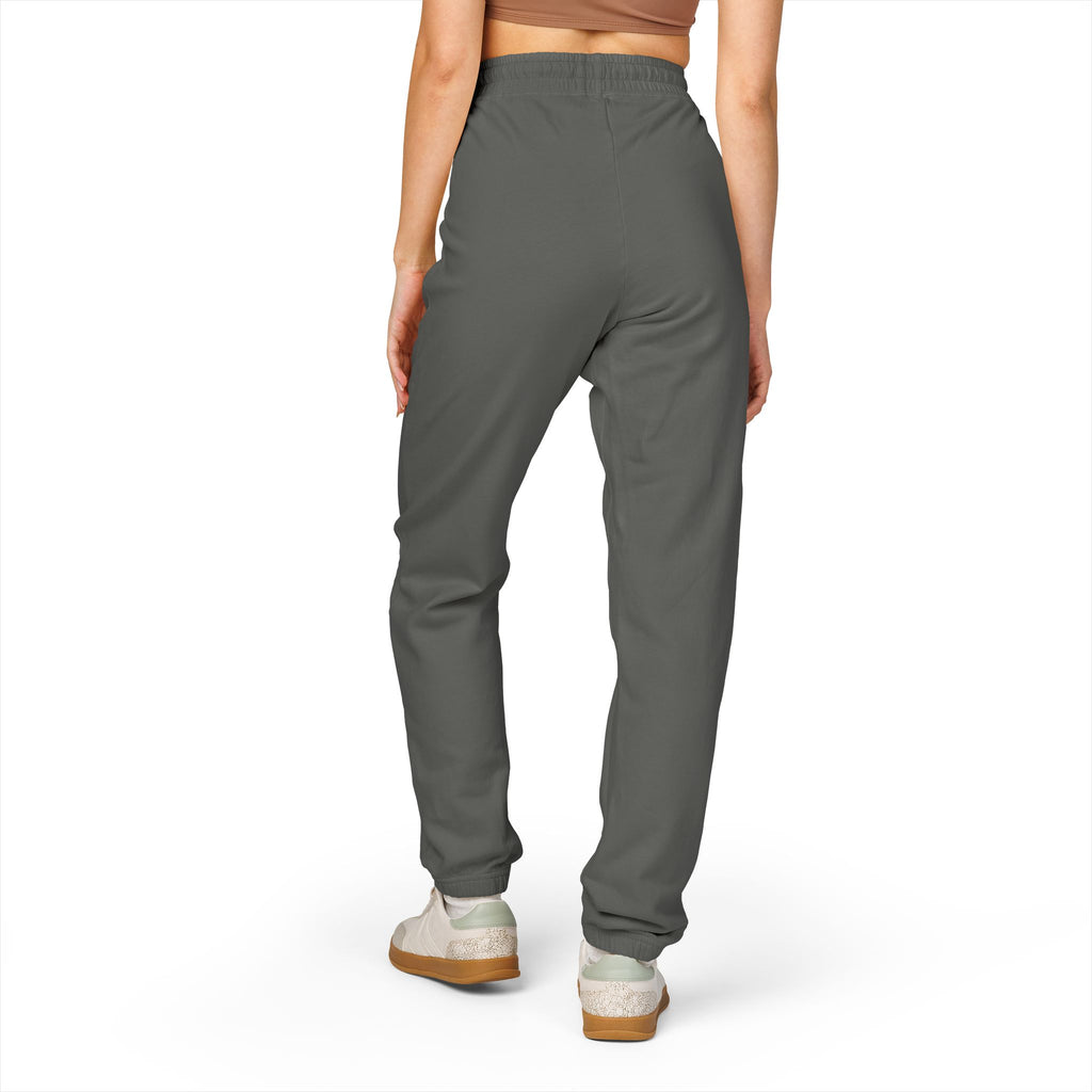Embroidered Pink Flower Sweatpants — Cozy Garment-Dyed Fleece Joggers